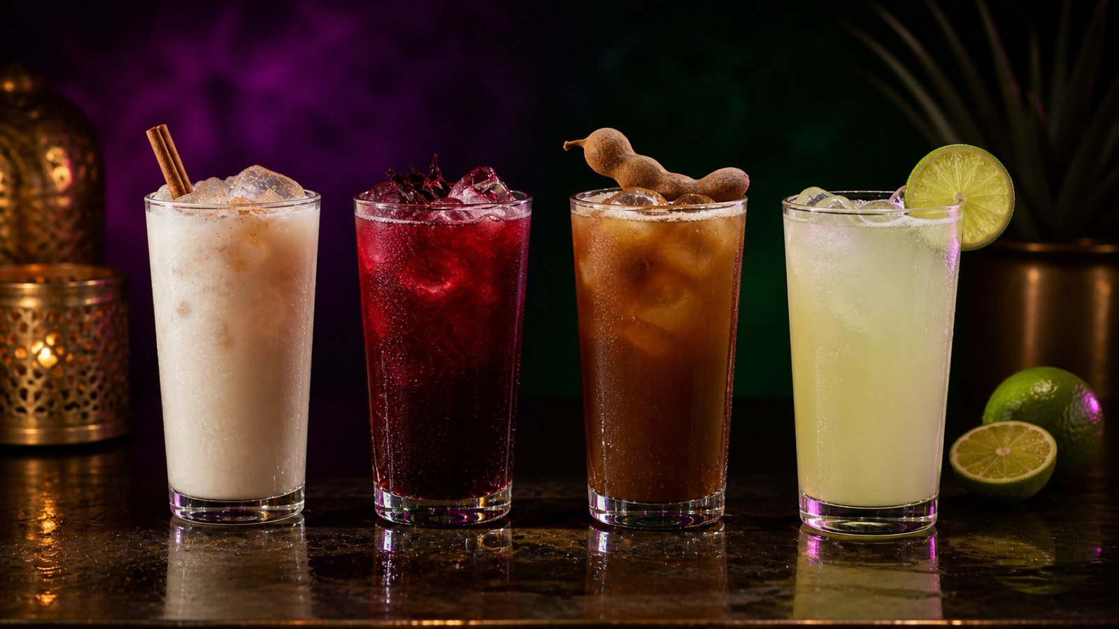 Boissons mexicaines présentées sur le bar
